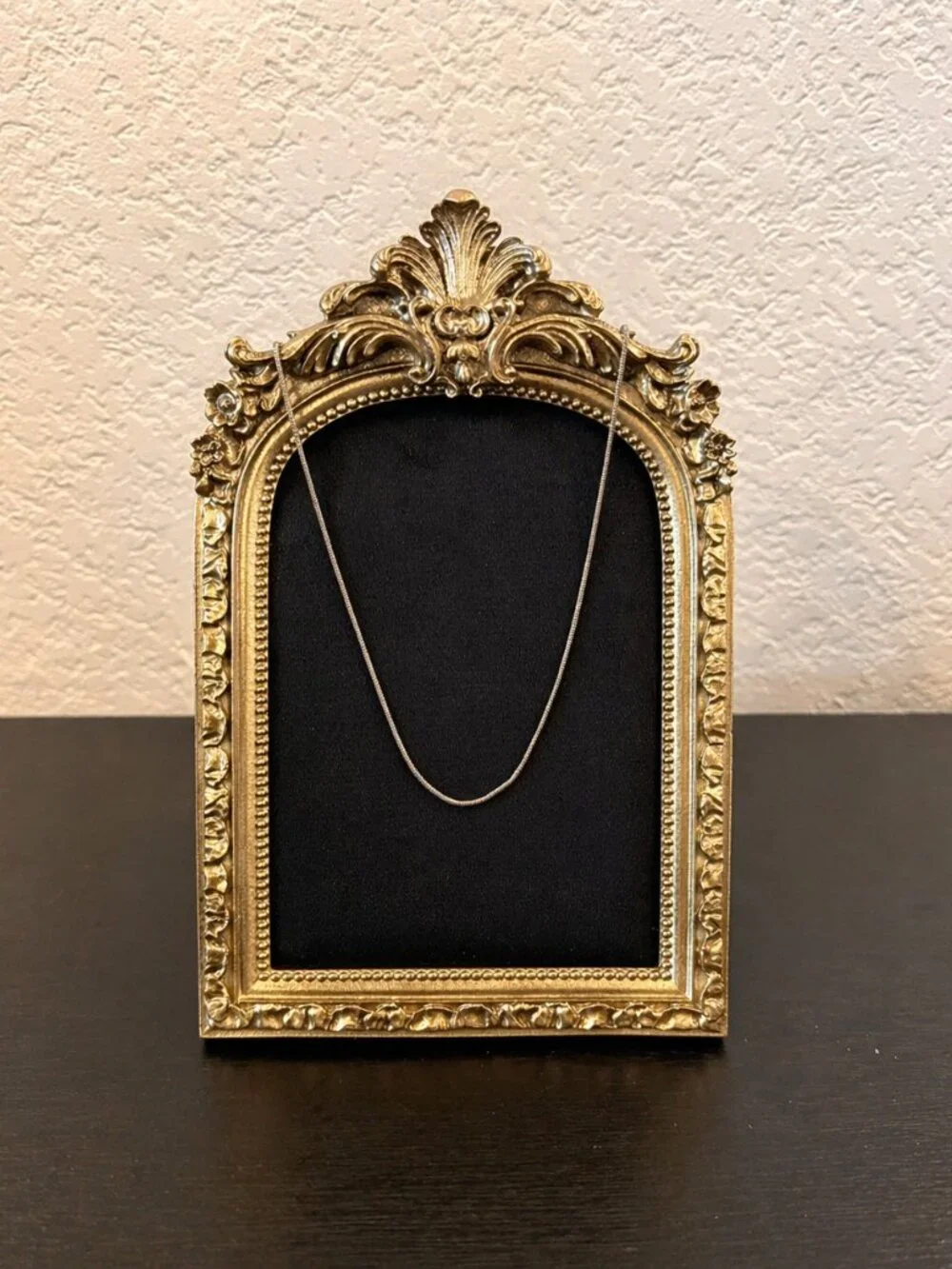 Vintage Style Gold Jewelry Display Stand with Black Velvet Necklace Holder